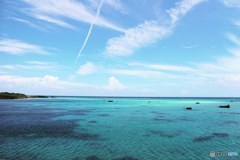 青い海と飛行機雲