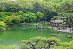 和船と掬月亭　栗林公園