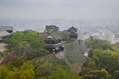 雨に煙る松山城