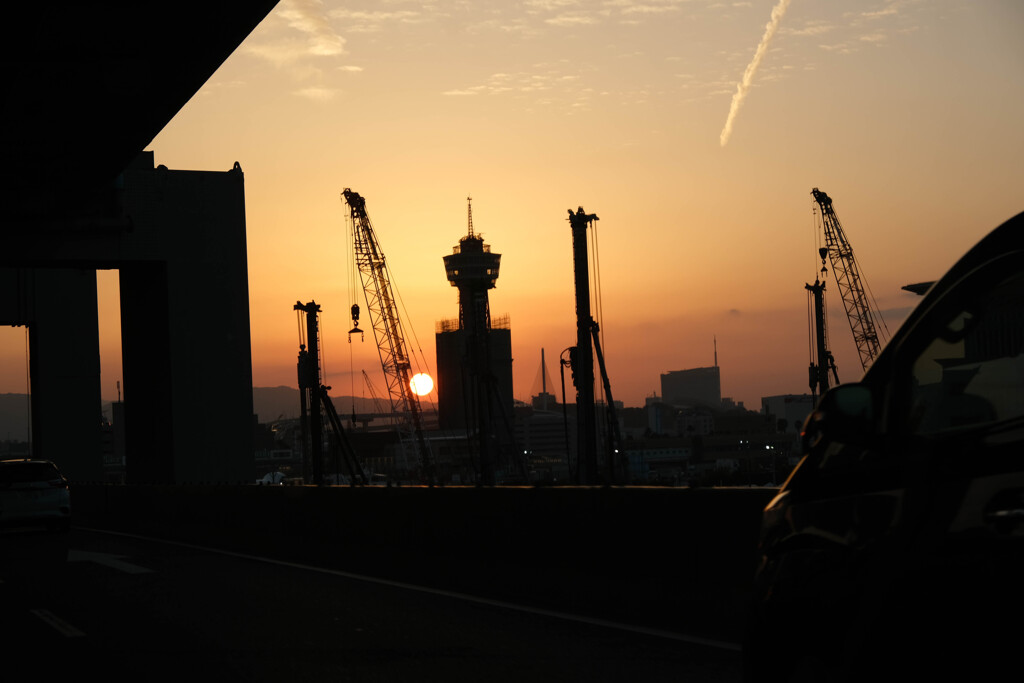 都市高からの夕陽
