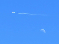 上弦の月と飛行機