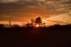 夕暮れの校庭
