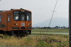 ローカル列車と岩木山