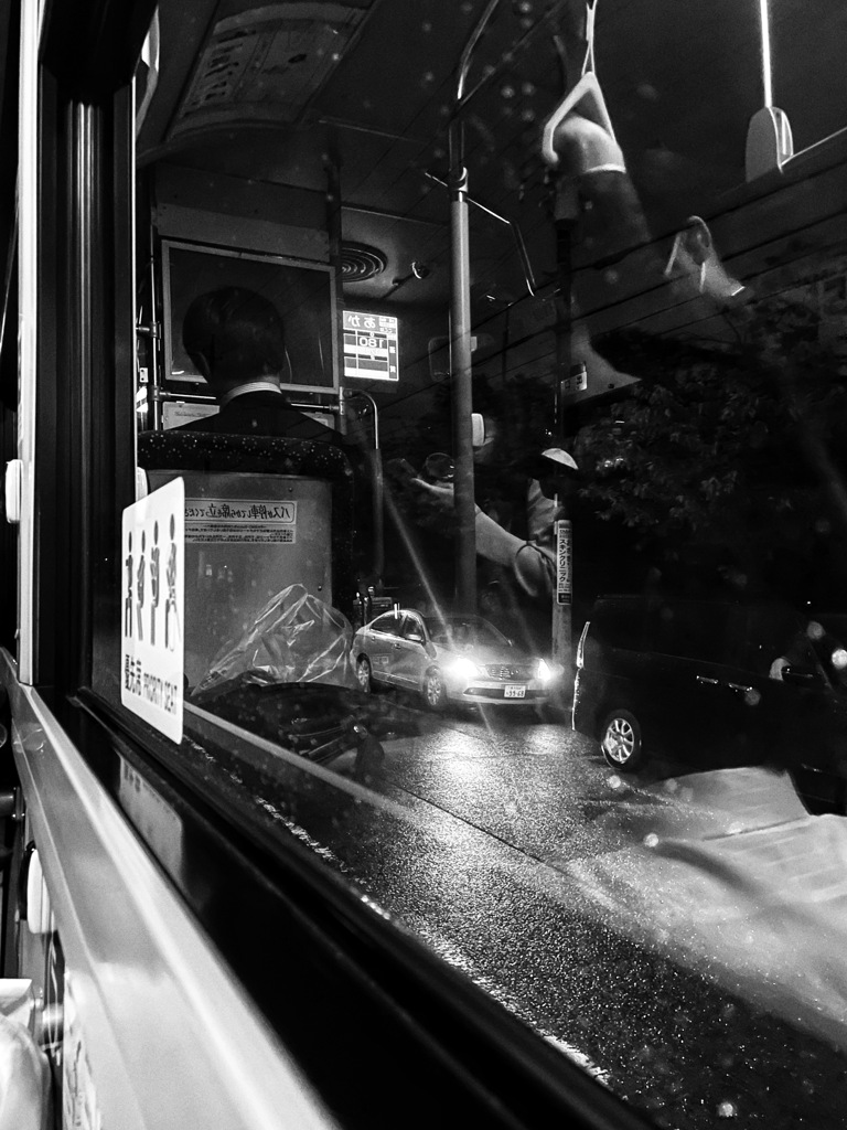 A bus in the rain.