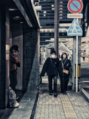 A smoker on the street.