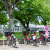 レンタルサイクル、整列。