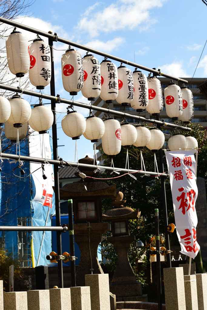 初詣　提灯が風に。。。