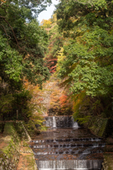 堰堤を囲む紅葉