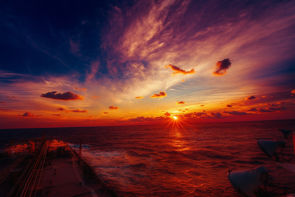 船から見た夕日