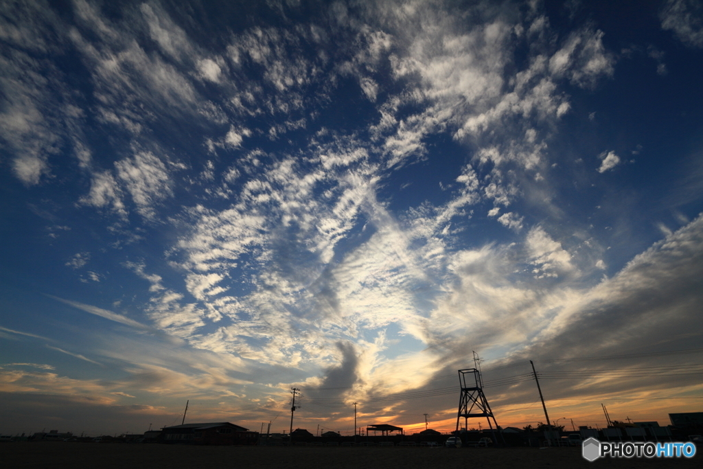 九十九里浜で見る夕空