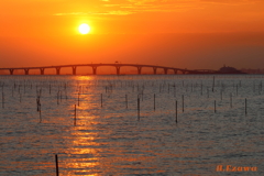 アクアラインと夕日
