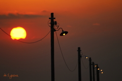 電柱と夕日2