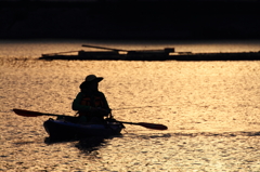 Fishing on a canoe