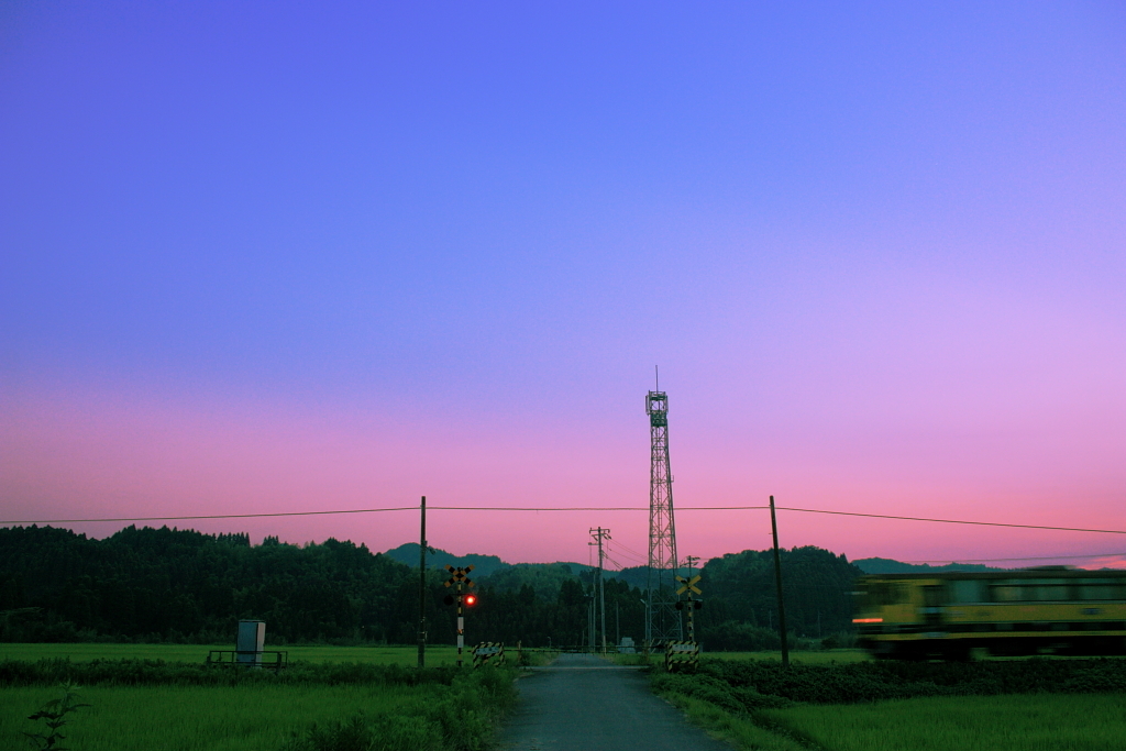 夕焼けに走る