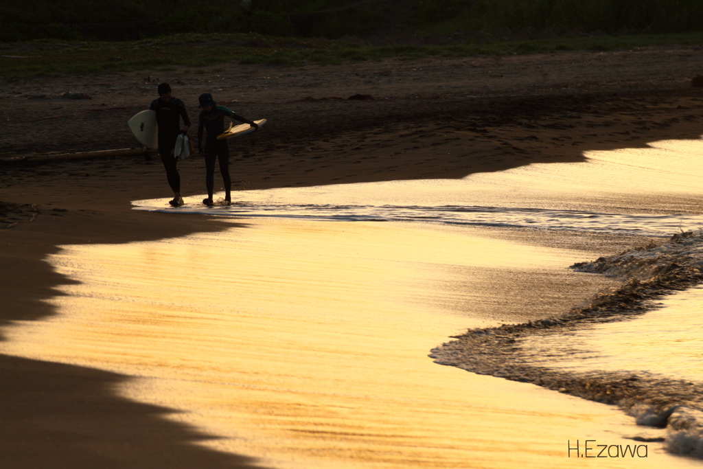 Surfer at dusk
