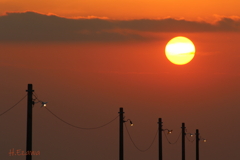 電柱と夕日