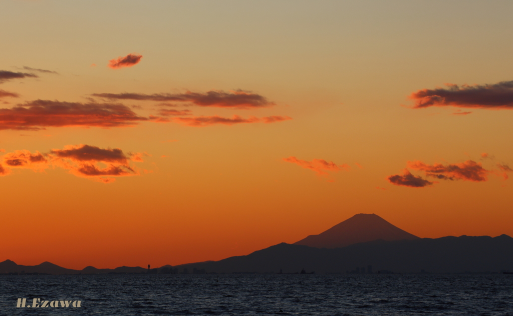 夕暮れの富士