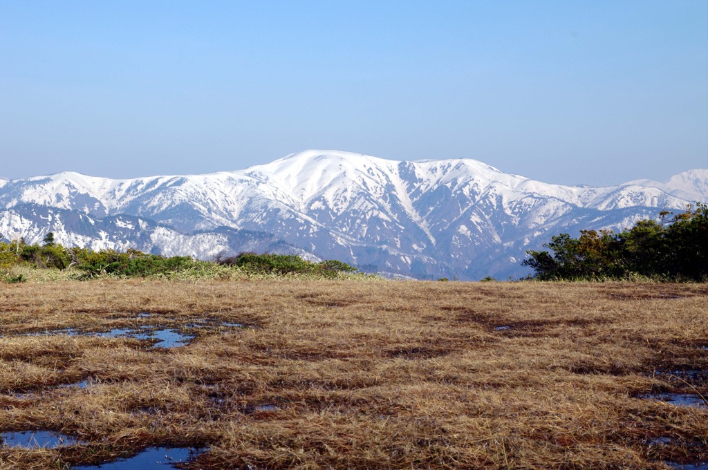 残雪の平ヶ岳と春を待つ熊沢田代