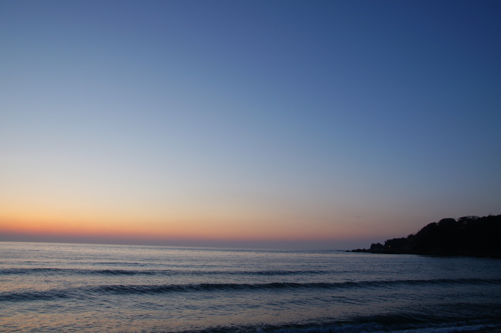 三面川河口の夕日