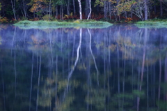 水鏡と漂う朝霧
