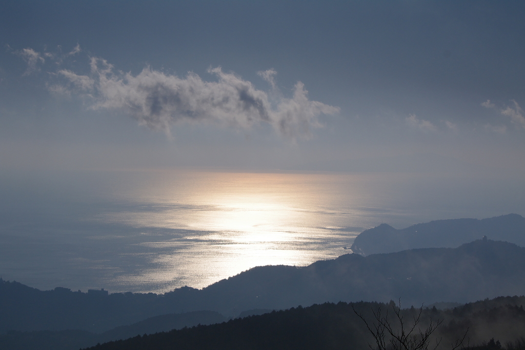 朝日に照らされる海