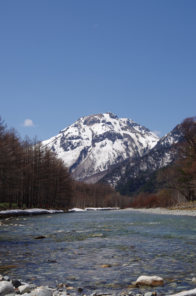 梓川から焼岳を望む