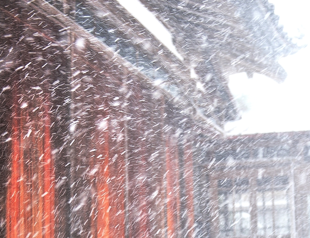 吹雪いた本堂