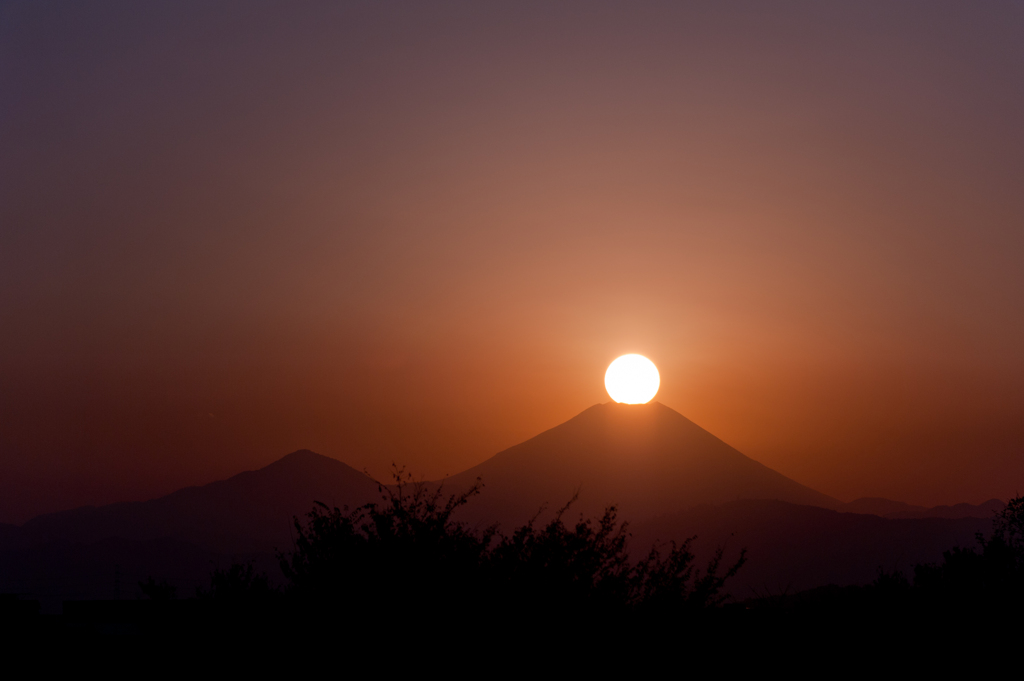 夕日と富士山