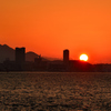 関門海峡2020　2月-3　夕陽と皿倉山