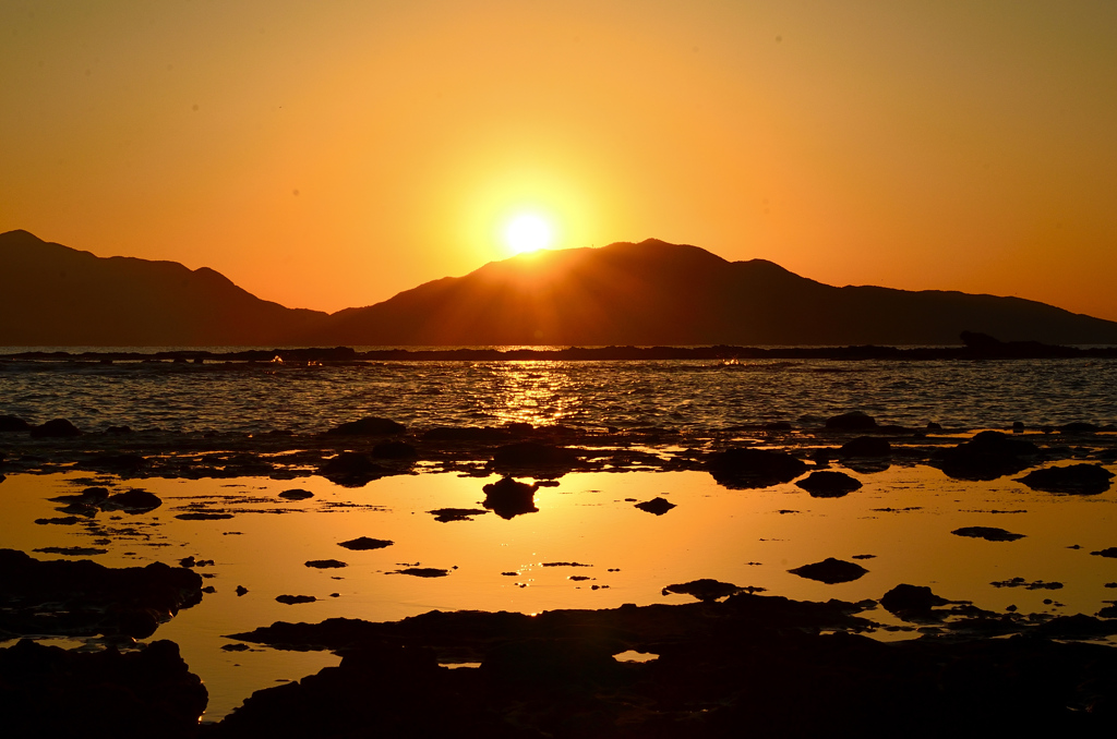 狩尾岬2020　12月-2　千畳敷の夕陽