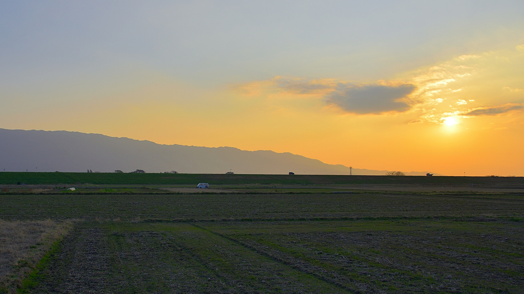 朝倉2020　2月　堤防＆田園＆夕陽