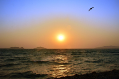 鐘岬2021　2月-5　夕陽と勝島と大島