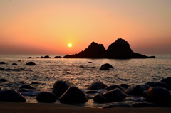 櫻井二見が浦2021　4月　夕陽と夫婦岩