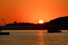 洞海湾2020　1月-2　夕陽と渡船