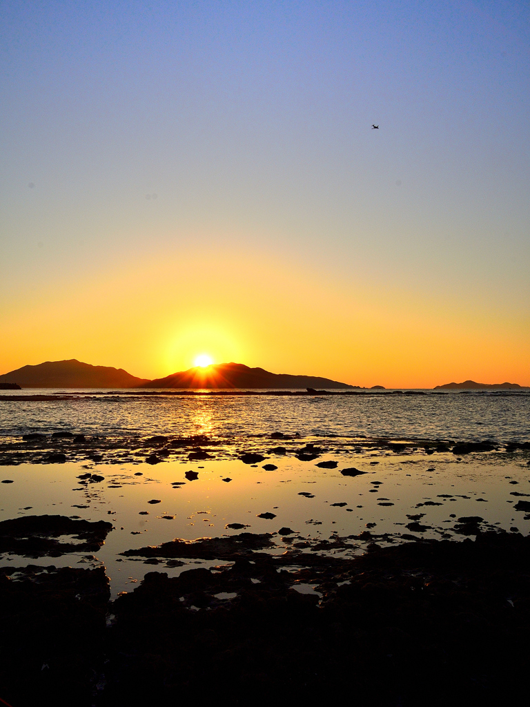 狩尾岬2020　冬-02　湯川山と夕陽