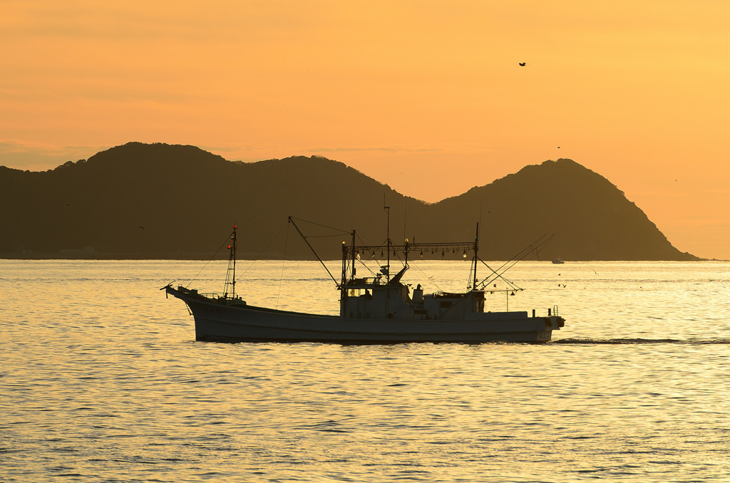 鐘岬2022　12月-02　冬の神湊岬と戻漁船