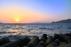 鐘岬2021　2月-6　夕陽とテトラポッド