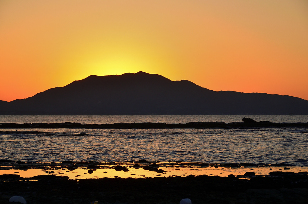 狩尾岬2020　12月-4　夕景と湯川山