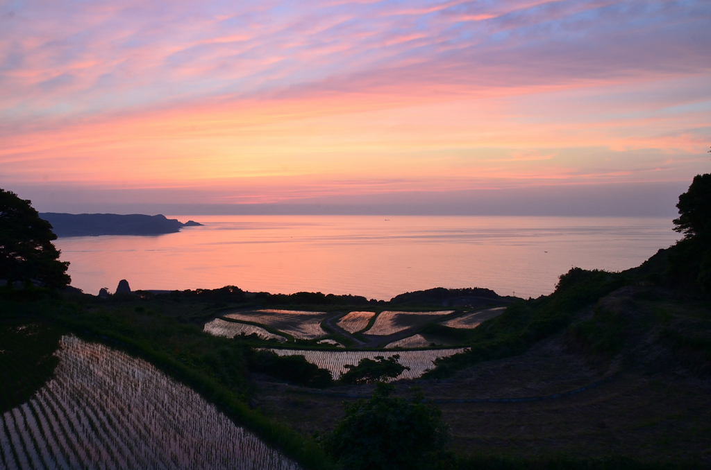 東後畑棚田2022　6月-3　夕焼け