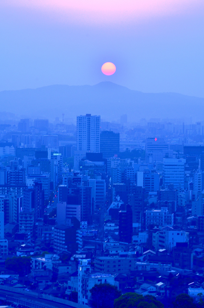 Ｋ市2019　4月-4　夕陽と石峰山_