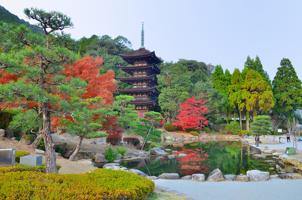 瑠璃光寺2020　11月-2　五重塔と庭園