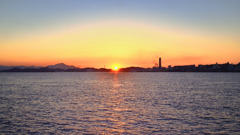 関門海峡2020　12月-3　夕陽と海峡