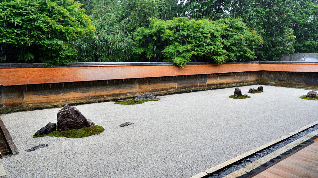 龍安寺2022　7月-3　雨の石庭