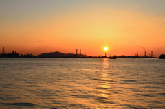 関門海峡2021　4月-1　夕陽