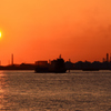 関門海峡2021　4月-4　夕陽と海峡