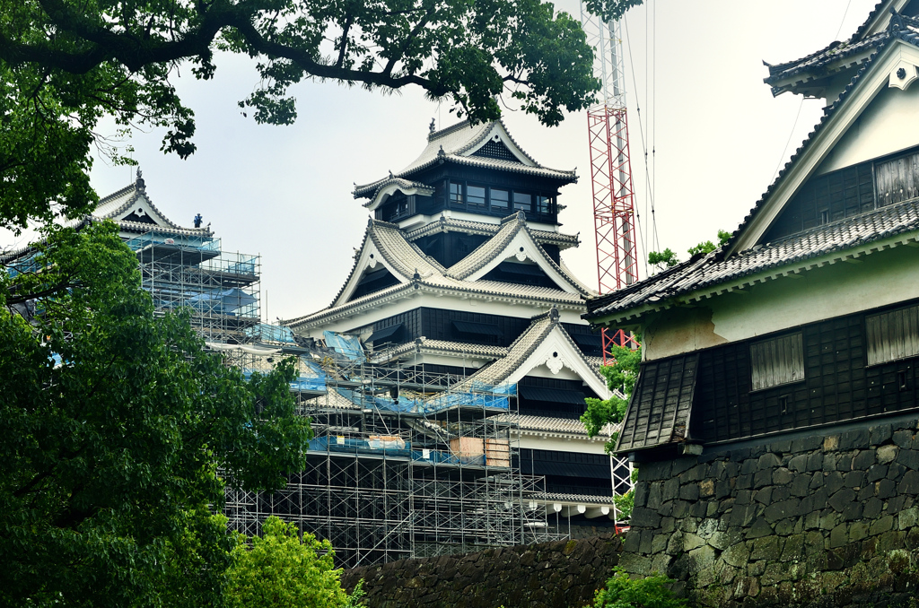 熊本城2020　7月-2　加藤神社より小天守修復中