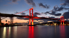 若戸大橋2025　冬-02　黄昏の洞海湾