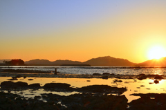 狩尾岬2020　12月-1　夕陽と洞山