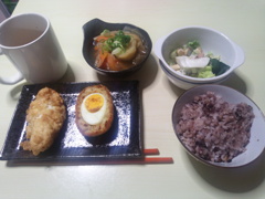 ポーチドエッグ　とり天　20210226
