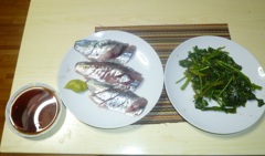 アジの刺身　空心菜炒め　20190623